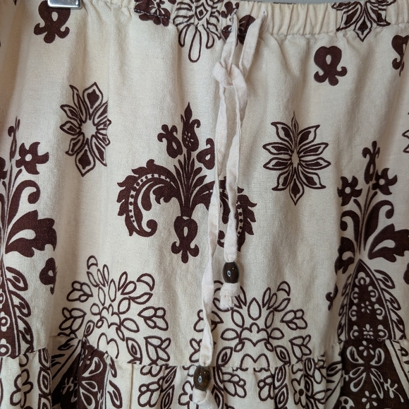 Vintage Y2K Boho Paisley Floral Midi Skirt Brown Cream Tan Women's Size 2XL - Picture 4 of 7